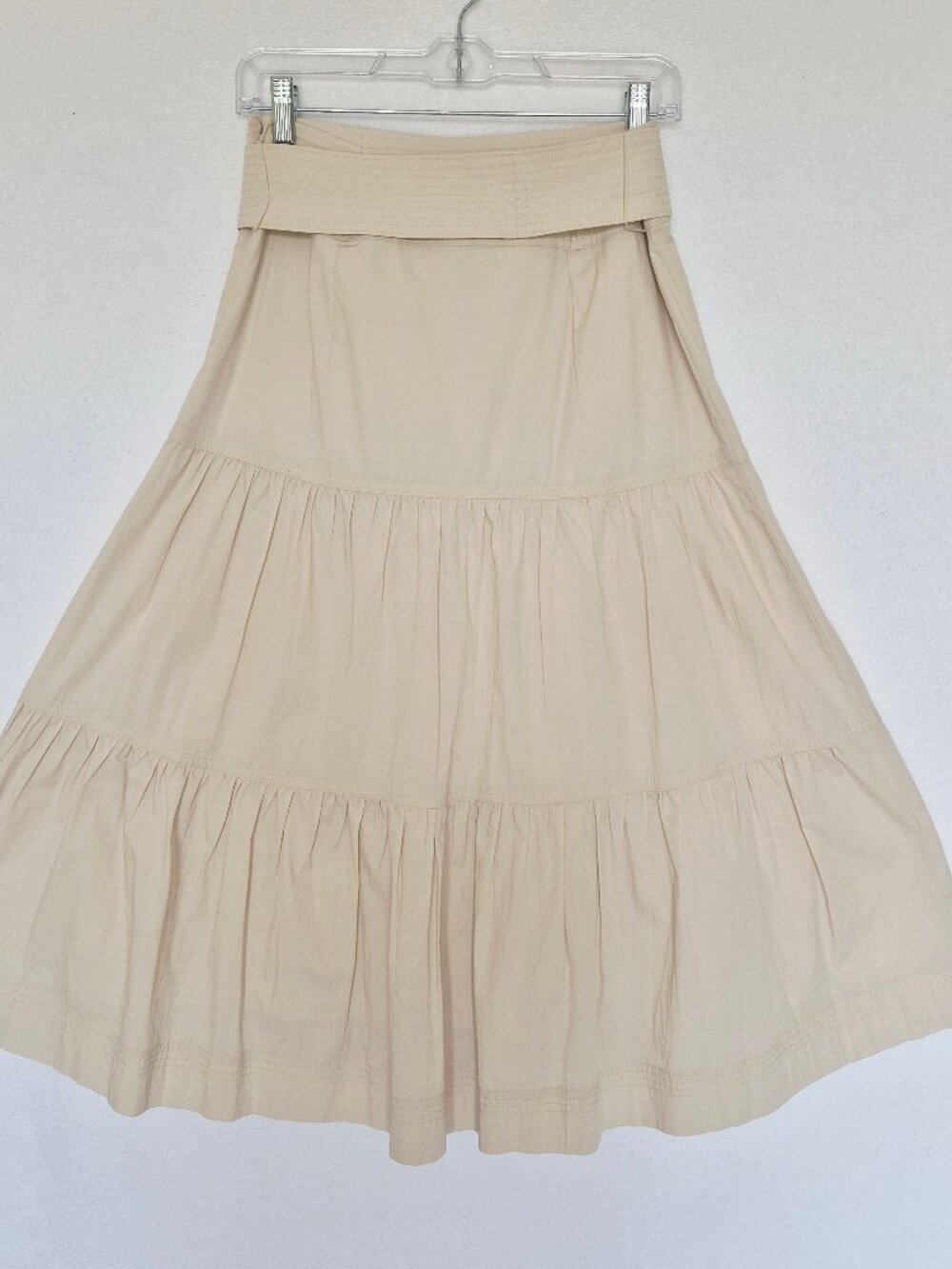 VERONICA BEARD Armida Tiered Belted Poplin Midi Skirt Pima Cotton Beige - Picture 4 of 16